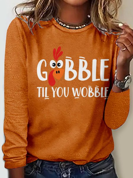

Casual Text Letters Crew Neck Long Sleeve T-shirt, Orange, T-shirts