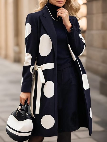 

Urban Polka Dots Lapel Collar Trench Coat, As picture, Blazers