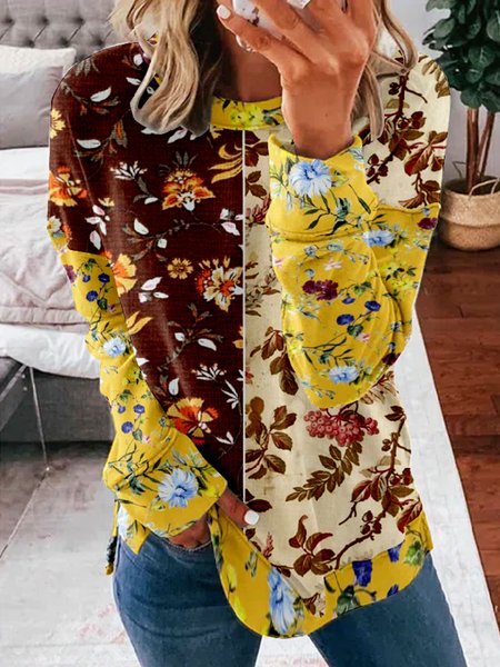 

Casual Crew Neck Floral Sweatshirt, Multicolor, Hoodies & Sweatshirts