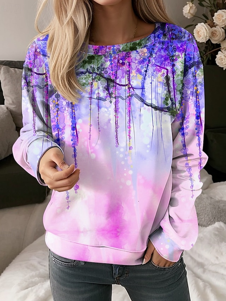 

Women's Crew Neck Floral Printing Casual Spring/Fall Long Sleeve Sweatshirt, Purple, Sweatshirts & Hoodies