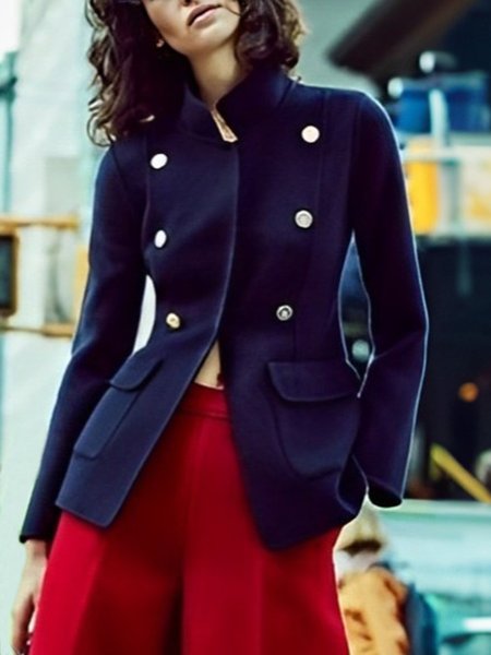 

Buttoned Long Sleeve Plain Urban Jacket, Navyblue, Jackets