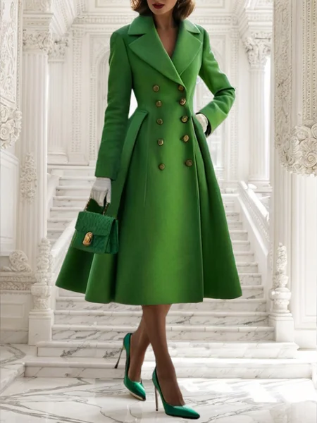 

Elegant Heavyweight High Waist Coat, Green, Coats