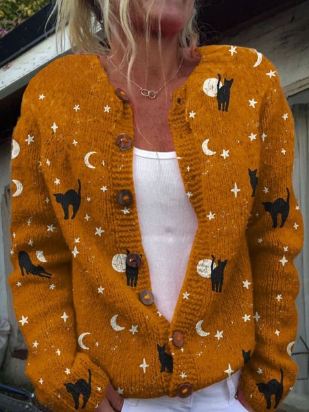 Cat Casual Cardigan, As picture, Cardigans