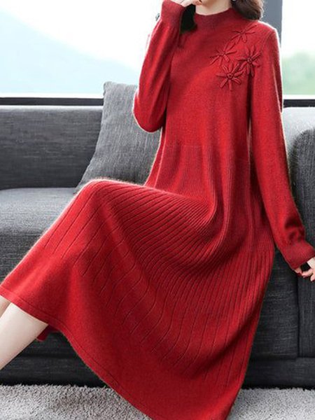 Regular Sleeve Regular Fit Urban Sweater Dress, Red, Midi Dresses