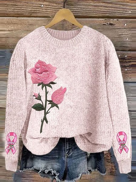 

Breast Cancer Pink Flower Pullover Knitted Sweater, Cardigans