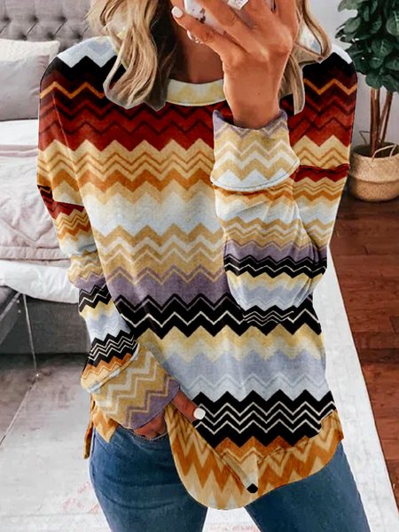 

Casual Crew Neck Abstract Stripes Sweatshirt, Multicolor, Hoodies & Sweatshirts