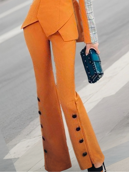 Buttoned Urban Regular Fit Fashion Pants, As picture, Pants