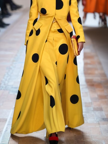 Regular Fit Polka Dots Urban Fashion Pants, Yellow, Pants