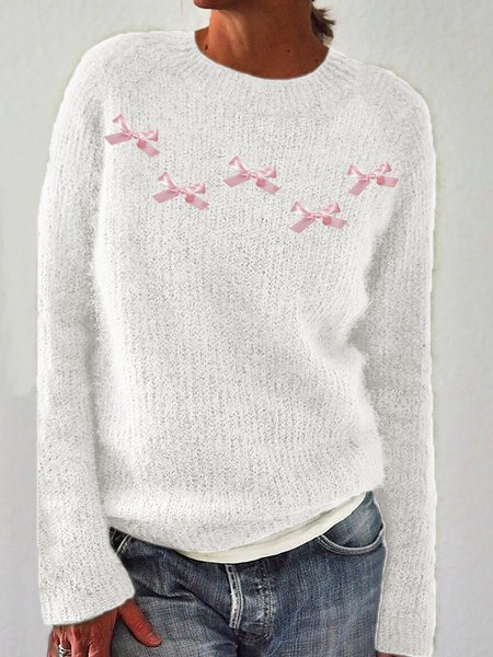 

Pink ribbon bow knit sweater, White, Cardigans