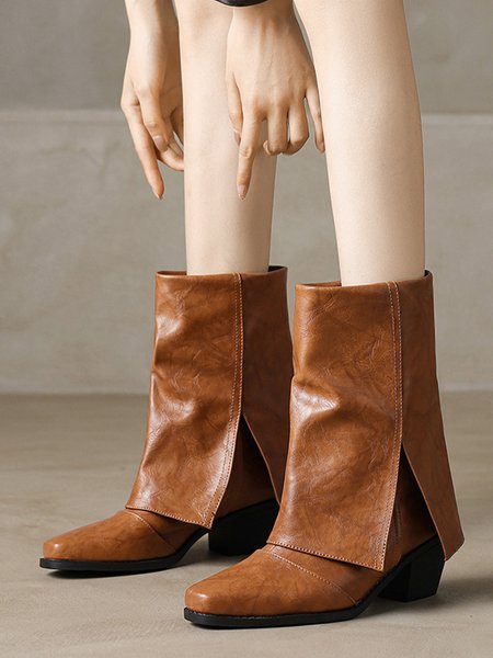

Autumn Pu Chunky Heel Plain Boots, Brown, Boots