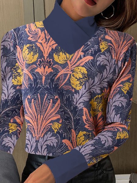 

Vintage Paisley Mock Neck Long Sleeve T-shirt, Deep blue, T-shirts