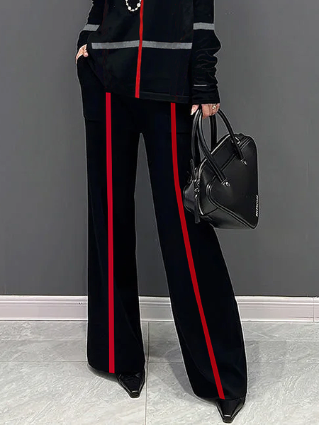 

High Elasticity Color Block Casual Straight Sweater Pants, As picture, Pants