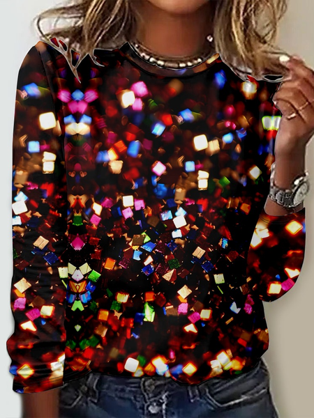 

Casual Abstract Crew Neck Long Sleeve T-shirt, Multicolor, T-shirts