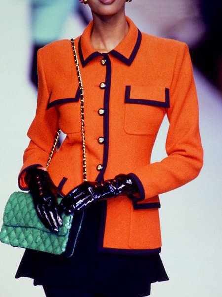 

Color Block Shawl Collar Split Joint Urban Jacket, Orange, Jackets