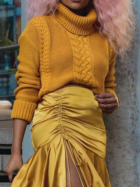 

Casual Loose Long Sleeve Sweater, Yellow, Pullovers