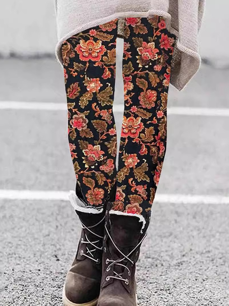

Vintage Floral Jersey Leggings, Black, Leggings