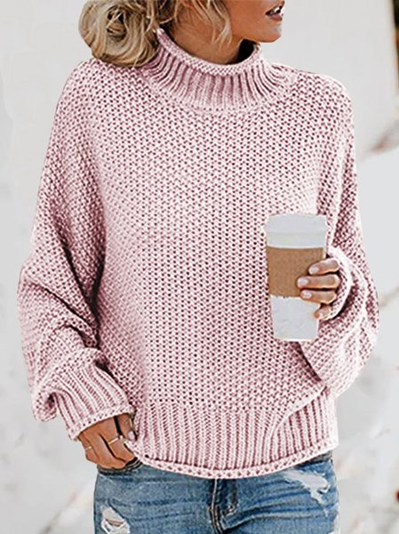 

Turtleneck Casual Yarn/Wool Yarn Sweater, Pink, Sweaters & Cardigans