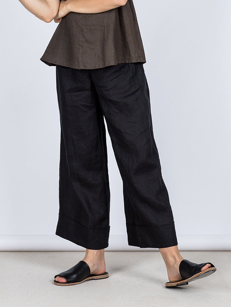 

Plain Loose Linen Linen Pants, Black, Pants