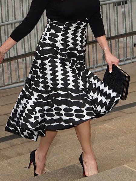 

Urban Printing Polka Dots Regular Fit Midi Skirt, Black-white, Skirts