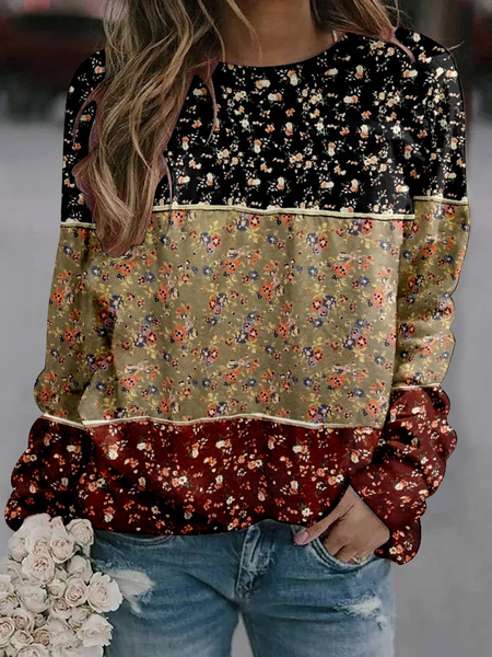 

Casual Crew Neck Floral Sweatshirt Zipper, Multicolor, Hoodies & Sweatshirts