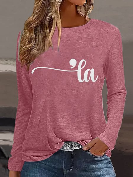 

Casual Text Letters Crew Neck Long Sleeve T-shirt, Watermelon, T-shirts
