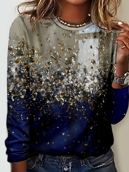

Casual Ombre Crew Neck Long Sleeve T-shirt, Blue, T-shirts