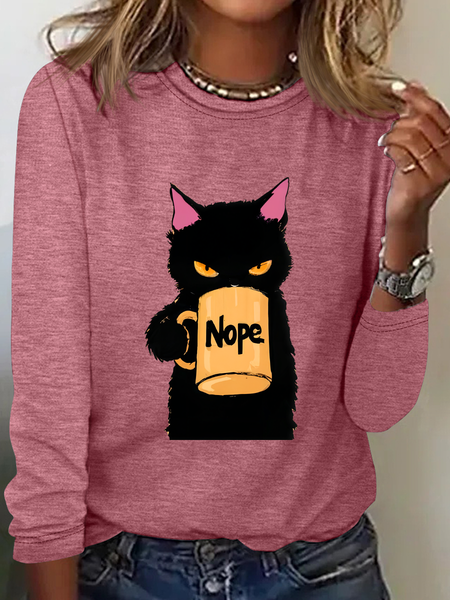 

Funny Nope Cat Coffee Casual Long Sleeve Shirt, Watermelon, Long sleeves