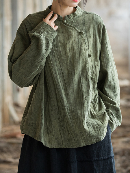 

Linen Cotton And Linen Blouse, Green, Long/Full Length Sleeve