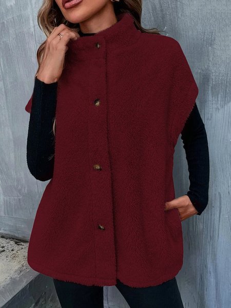 

Casual Fluff/Granular Fleece Fabric Stand Collar Plain Teddy Jacket, Wine red, Outerwear