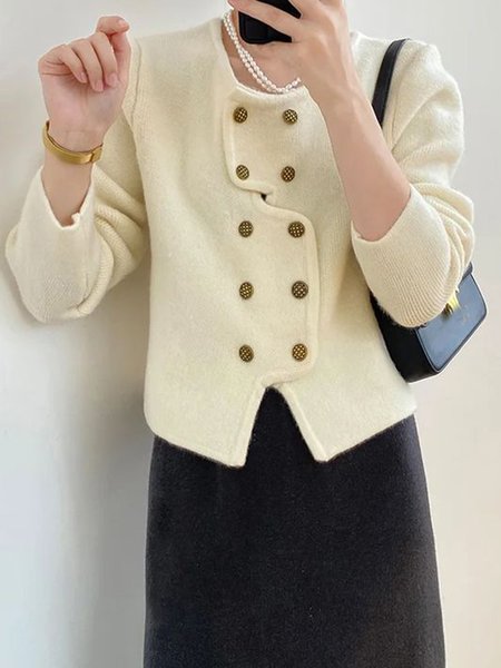 

Elegant Plain Regular Sleeve Sweater Cardigan, Beige, Cardigans