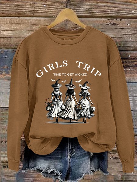 

Unny Halloween Witch Girls Trip Time To Get Wicked Casual Sweatshirt, Yellow brown, Hoodies&Sweatshirts