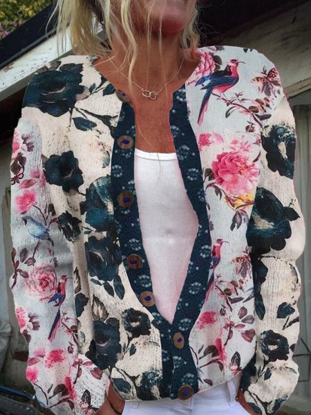 

Floral Buckle Casual Cardigan, Multicolor, Cardigans