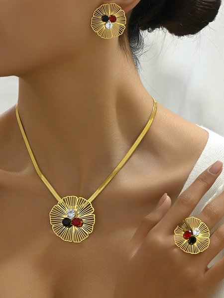 

Elegant Floral Dangle Pendant Necklaces Ring Sets, As picture, Jewelry