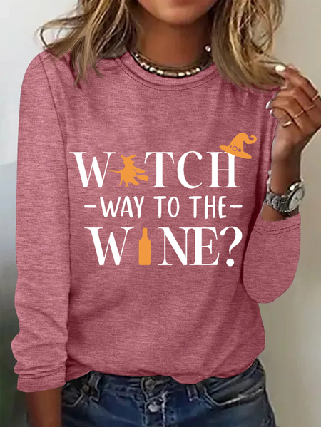 

Halloween Casual Text Letters Crew Neck Long Sleeve T-shirt, Watermelon, T-shirts