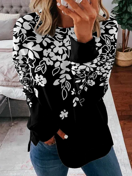 

Casual Crew Neck Floral Sweatshirt, Black, Hoodies & Sweatshirts