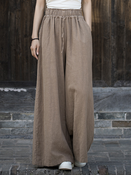 

Linen Loose Plain Cotton And Linen Pants, Brown, Pants