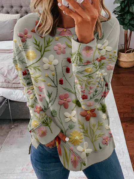 

Casual Crew Neck Floral Sweatshirt Zipper, Aqua, Hoodies & Sweatshirts
