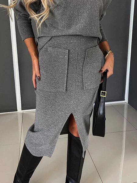 

Casual Tight Pockets Plain Skirt, Gray, Skirts