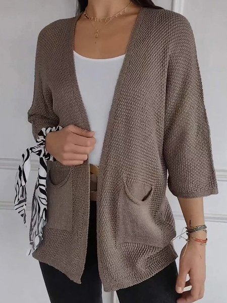 

Women Yarn/Wool Yarn Plain Three Quarter Sleeve Comfy Casual Pocket Stitching Cardigan, Brown, Cardigans