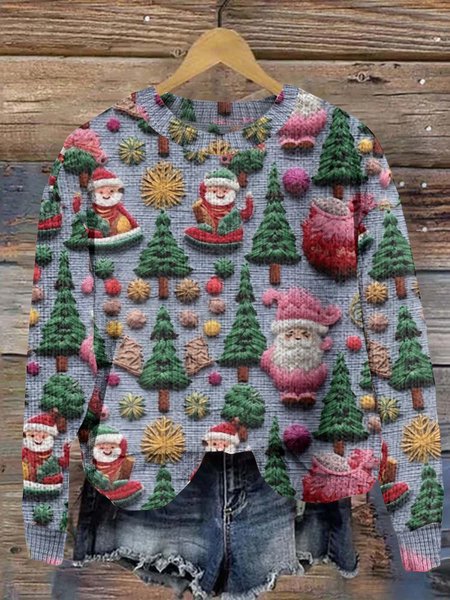 3D Christmas tree pullover knitted sweater, Blue, Sweaters