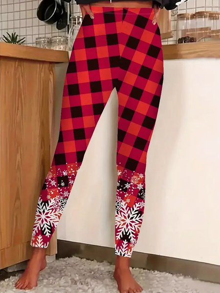 

Christmas red checkered snowflake tight leggings, Leggings