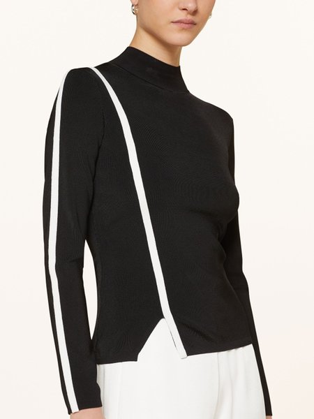 

Stand Collar Daily Color Block T-Shirt, Black, Tees