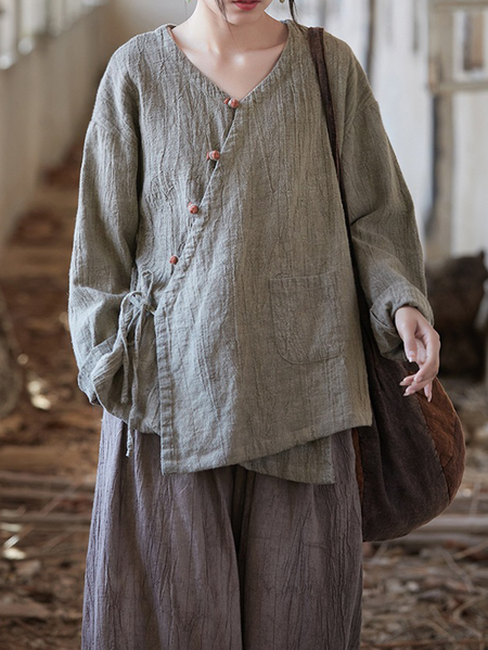 

Cotton And Linen Linen Kimono, Gray, Outerwear