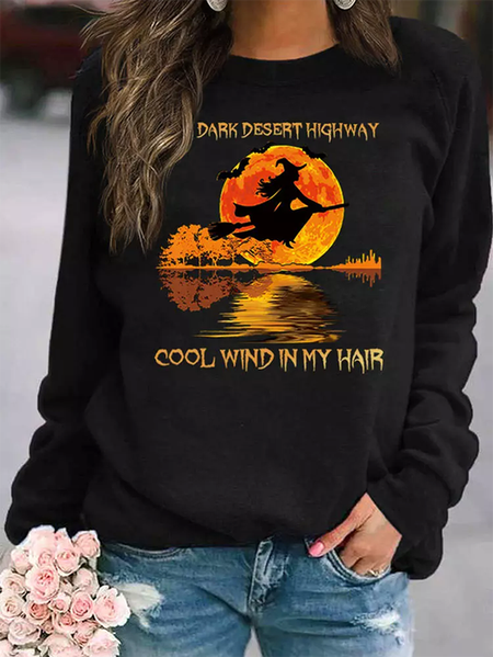 Casual Crew Neck Halloween Sweatshirt, Black, Hoodies & Sweatshirts