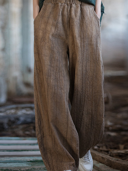 

Linen Plain Pants, Brown, Pants
