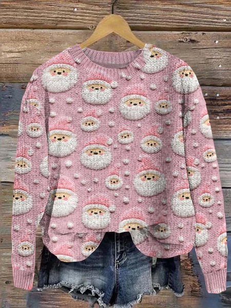 

Santa Claus printed pullover knitted sweater, Pink, Sweaters