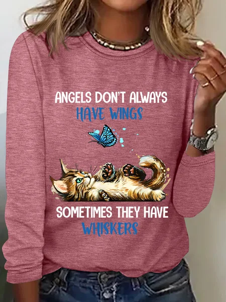 

Angels Dont Always Have Wings They Have Whiskers Cat Casual Long Sleeve Shirt, Watermelon, Long sleeves