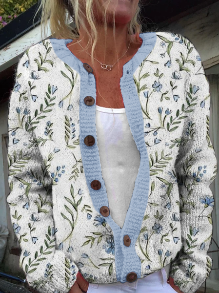 

Blue Floral Casual Cardigan, Cardigans