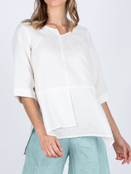 

Linen Plain Loose Linen Blouse, White, Short/3/4 Length Sleeve