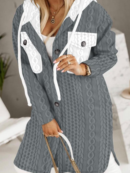 

Hoodie Loose Casual Color Block Jacket, Deep gray, Outerwear